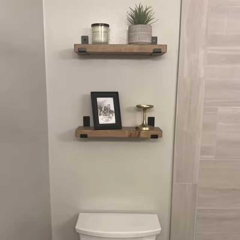 Wood Floating Shelves of 2-Modern Rectangle Design for Wall Mounting-Wide Wooden Shelves for Bedroom Kitchen Bathroom