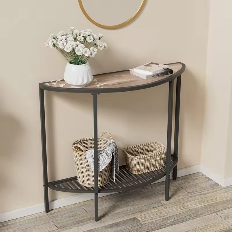 Factory Customizable Single Tier Narrow Entryway Console Table with Storage Wood & Metal for Living Room & Bedroom