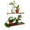Wood Rectangle Modern Hanging Shelf Wall Swing Storage Shelves 3-Tier Jute Rope Organizer