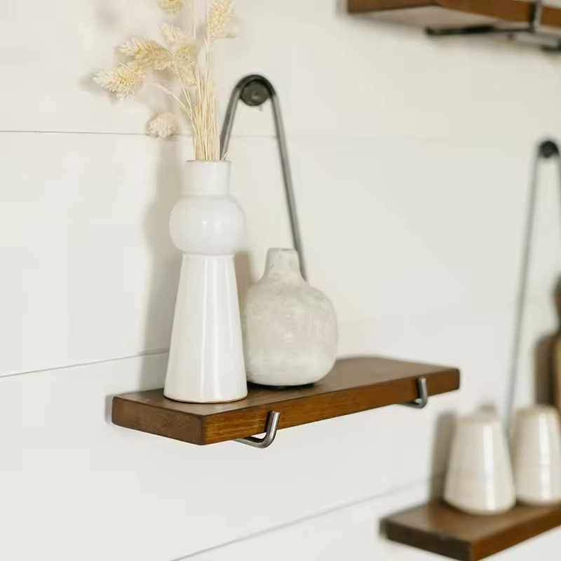 Modern Double-Tier Floating Hanging Wood Rectangle Shelves Bedroom Office Bathroom Wall Tool Storage Flowers Pots Other