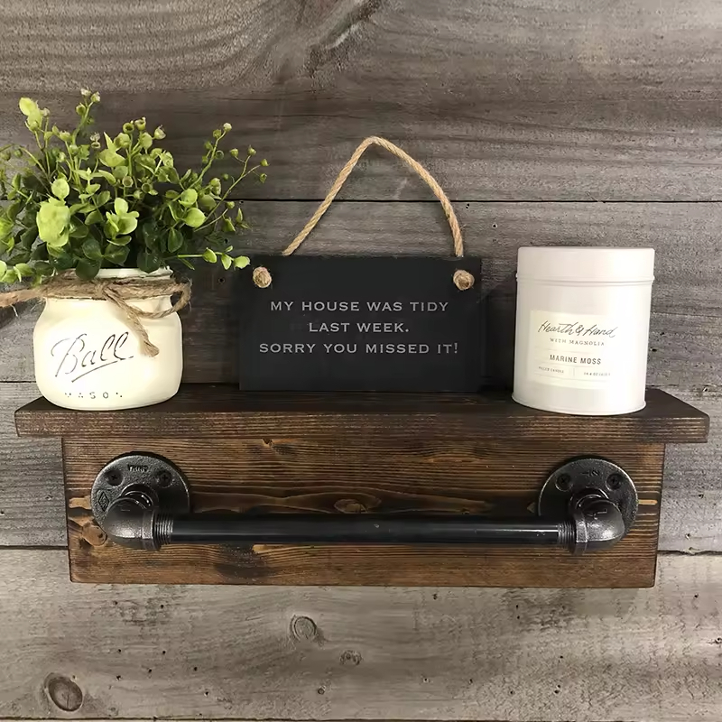 Custom Modern Rectangle Plated Live Edge Hardwood Shelves Bathroom Kitchen Rack with Bracket Long Book Floating Shelf