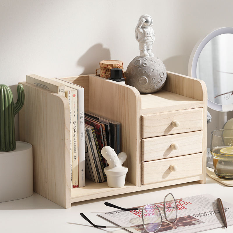 Wooden Multi-layer Storage Box Desktop Storage Box with Drawer Multi-purpose Sundries Organizer Office Desk