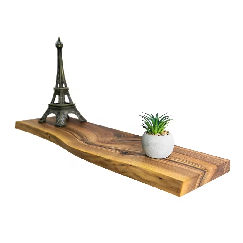 Custom Modern Rectangle Plated Live Edge Hardwood Shelves Bathroom Kitchen Rack with Bracket Long Book Floating Shelf