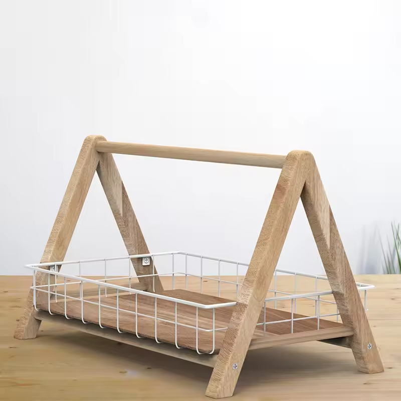 Natural Handmade Bamboo Meal Containers Bread Rack Wooden Swing Shape Design Organizer Rack