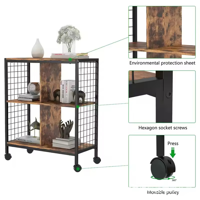 Custom Two-Tier Metal Wooden Kitchen Storage Rack Living Room Display Coffee Bar Storage Cabinet for Kitchen Islands & Carts