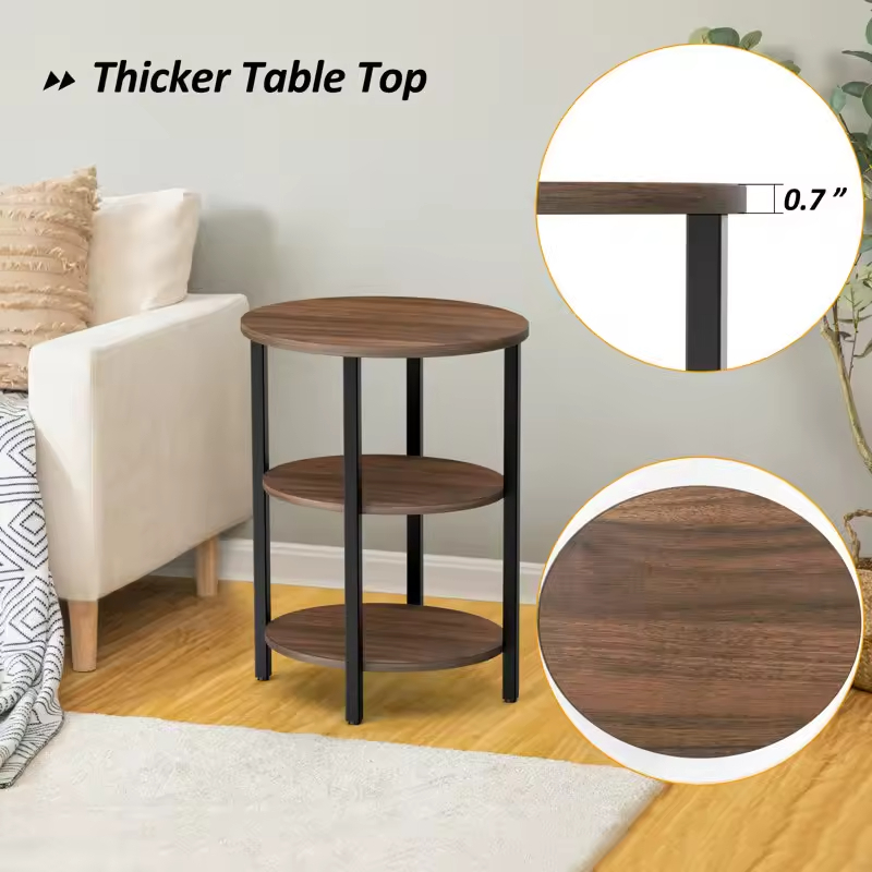 ODM OEM 3-Tier Storage Side Table round Coffee Table for Home Office & Living Room Workshop Furniture End Table