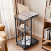 C-Shaped End Table W/USB Ports & Wheels Metal Side Table with Wire Shelf Space-Saving Living Room Furniture for Apartment/Hotel