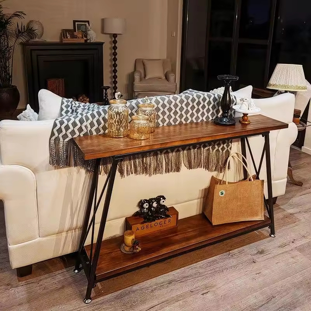 Factory Customizable Contemporary Convertible Console Table Built-in Outlets Solid Wood Metal Construction Living Room Bedroom