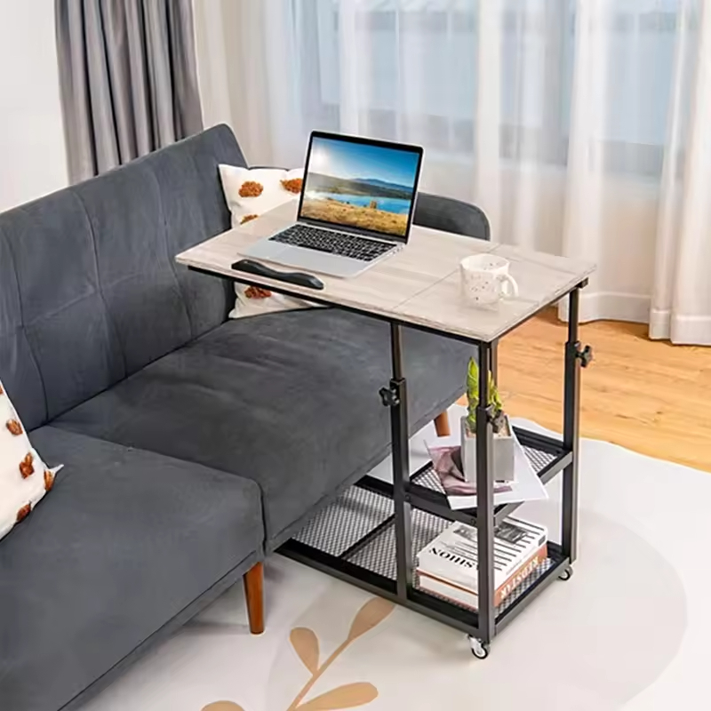 Adjustable Height Mobile C Shaped Console Table Storage Charging Station Rustic Modern Design Living Room Furniture for Home