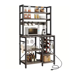 OEM/ODM Manufacturer's Freestanding Kitchen Storage Shelf Baker's Rack Microwave Oven Stand Coffee Bar Cabinet Power Outlet