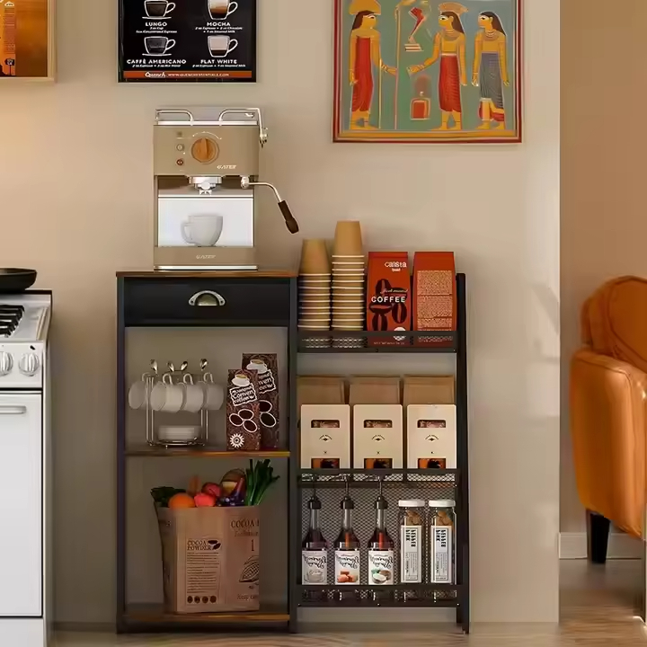Commercial Double Tier Coffee Storage Cabinet with Eco-Friendly Multifunctional Design Modern Style for Home Office and Bar Use