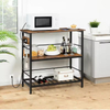 Customizable 3-Tier Kitchen Organizer Rack LED Strip Wood&Metal Storage Rack Featuring Power Outlet Hooks Standing Type