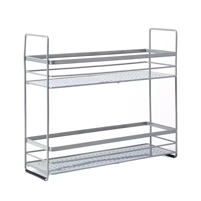 Hot-Selling Eco-Friendly Carbon Steel Floor Type Single-Tier Seasoning Rack Home Kitchen Storage Shelf Organizer with Spice Rack