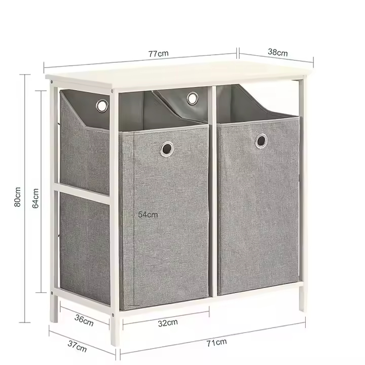 Commercial 2-in-1 Laundry Organizer | Steel + Polyester Construction | Removable Waterproof Fabric Bags | Bathroom Clothing