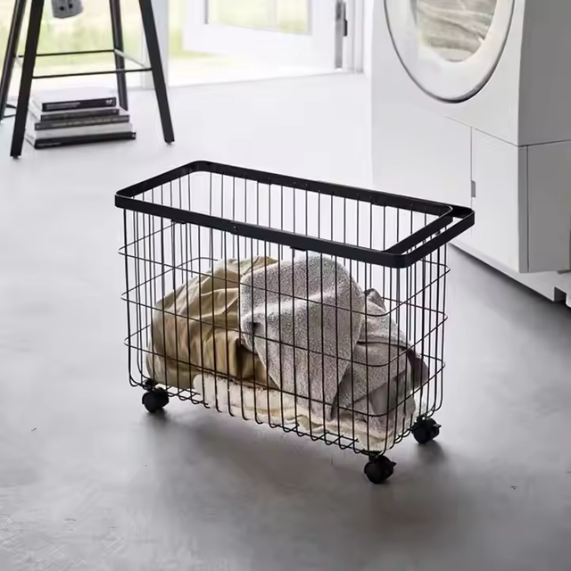 Custom Sizes Rolling Hamper Space-Saving Slim Metal Frame Ventilated Baskets Strong Load-Bearing Bathroom Kitchen Utensils