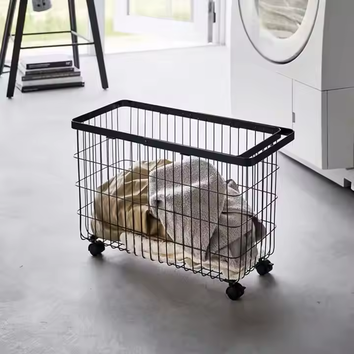 Custom Sizes Rolling Hamper Space-Saving Slim Metal Frame Ventilated Baskets Strong Load-Bearing Bathroom Kitchen Utensils