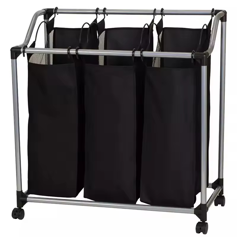 ODM OEM Triple Sorter Laundry Storage Box Household Rolling Hamper with Wheels for Bathroom & Living Room