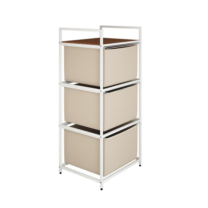 Bathroom Laundry Basket 3-layer Clothing Storage Carbon Steel Wood Rectangle Multifunction Standing Household