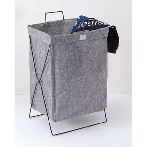Custom Steel & Polyester Waterproof Laundry Hamper with Lid for Bathroom Bedroom Storage Standing Type for Clothing Sundries