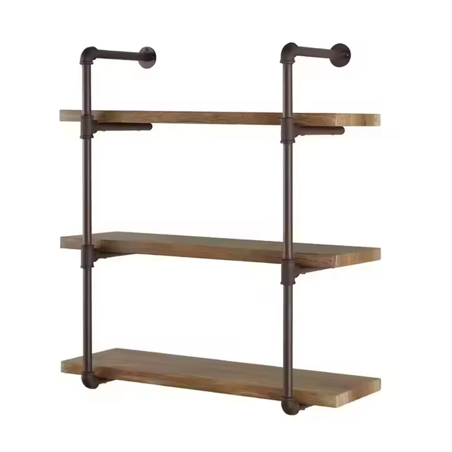 Factory Customizable 3-Tier Metal Frame Wall Mounted Multifunctional Pipe Bookcase for Living Room Office