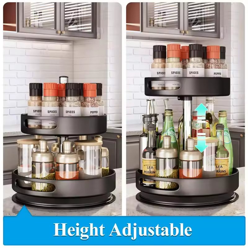 Factory Custom Kitchen Storage Rack Freestanding with Adjustable Racks 2-Layers Round Kitchen Stainless Steel Storage Rack