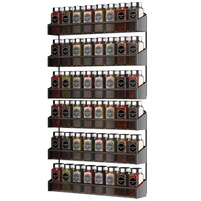 Customizable 6-Layer Stainless Steel Wall-Mounted Kitchen Storage Rack Factory Adjustable Spice Rack