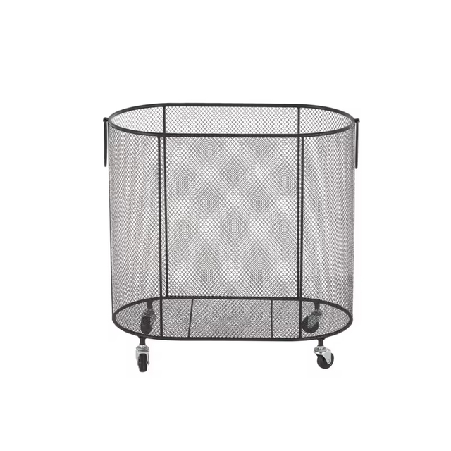 Factory Custom Laundry Cart with Wheels and FabricMetal Oval Mesh Wire Rolling Laundry Storage Basket With Ring Handles