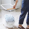 Factory Custom Home Slim Rolling Laundry Basket Hamper Steel + Wood Rolling Laundry Storage Basket With Ring Handles