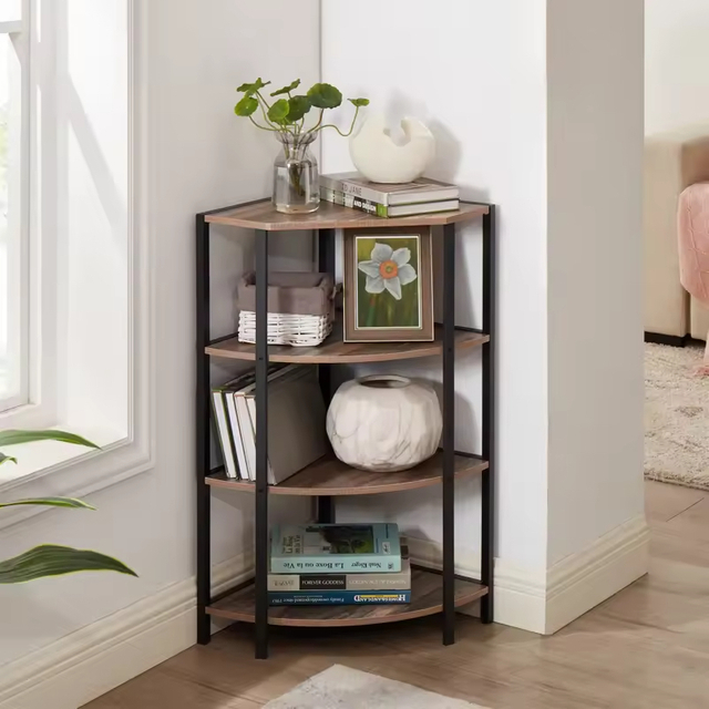 Factory Custom 4-Tier Corner Open Shelf,Bookcase Freestanding Shelving Unit Plant Stand Small Bookshelf