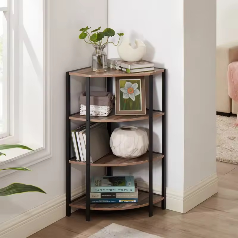 Factory Custom 4-Tier Corner Open Shelf,Bookcase Freestanding Shelving Unit Plant Stand Small Bookshelf