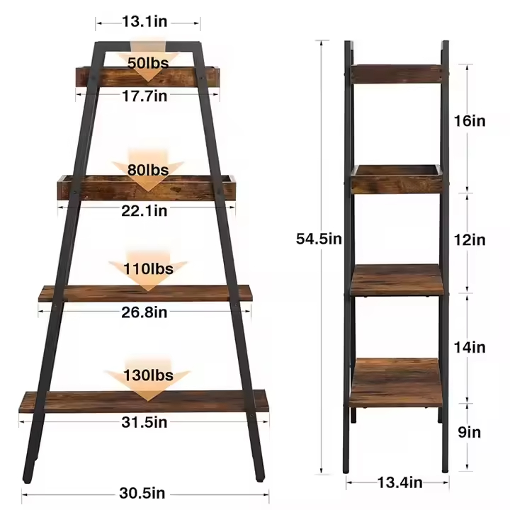 Customizable 4-Tier Solid Color Metal Wooden Bookcase Rack Factory Living Room Bedroom Display Bookshelf Storage