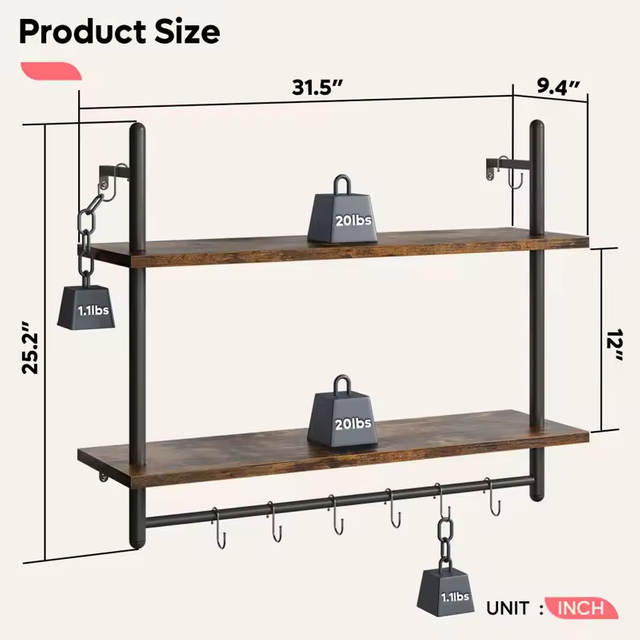 Factory Custom Housing Wholesale Kitchen Wall Shelf Shower Storage Organizer Wood Towel Racks Industrial Pipe Floating Shelving