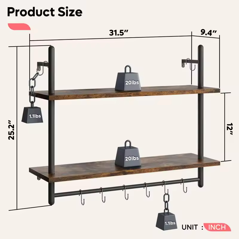 Factory Custom Housing Wholesale Kitchen Wall Shelf Shower Storage Organizer Wood Towel Racks Industrial Pipe Floating Shelving