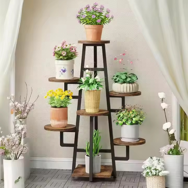 ODM OEM Custom Industrial Plant Stand Home Furniture for Living Room Balcony Showroom Ample Space Bookcases Display Racks