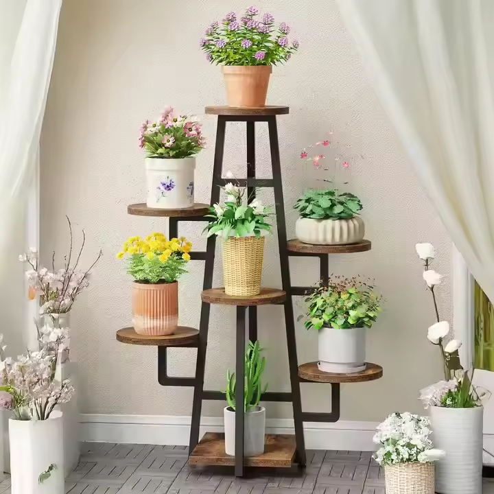 ODM OEM Custom Industrial Plant Stand Home Furniture for Living Room Balcony Showroom Ample Space Bookcases Display Racks