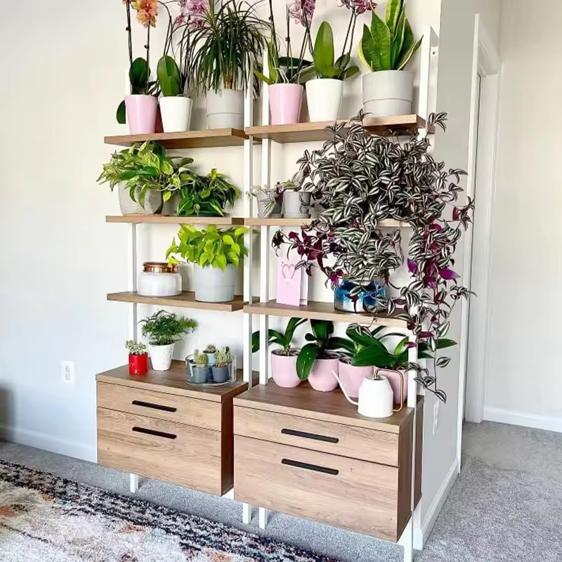 Factory ODM OEM 73'' H X 24'' W X 14'' D 4-Tier Metal Wood Bookcase 2 Drawers Display for Living Room Office Bedroom Study Room