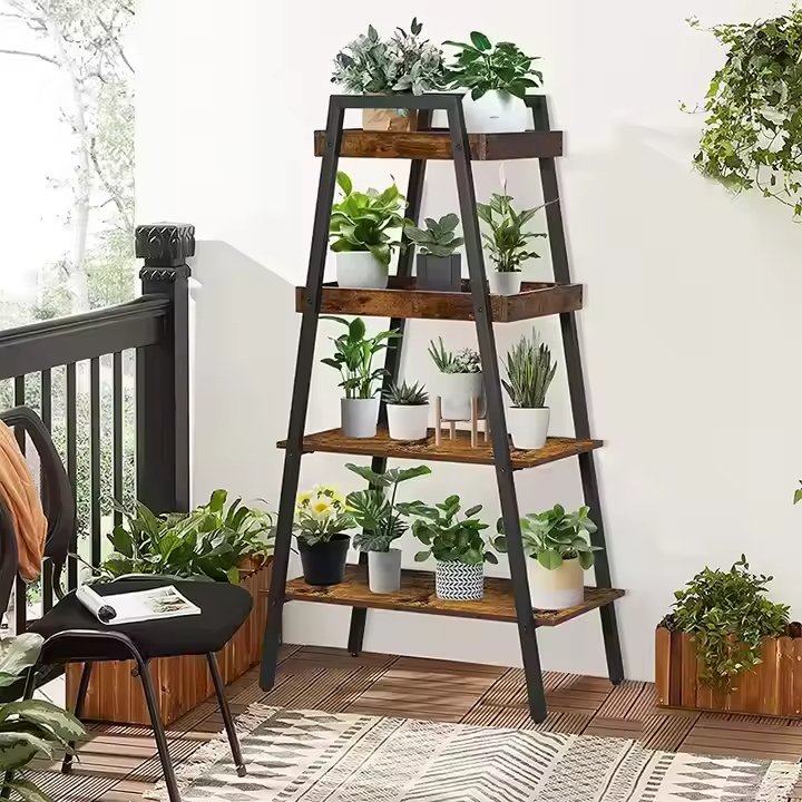 Customizable 4-Tier Solid Color Metal Wooden Bookcase Rack Factory Living Room Bedroom Display Bookshelf Storage