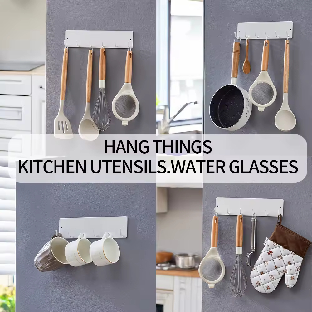 Custom Detachable Metal Magnetic Refrigerator Spice Rack Wall Mounted 6 Hooks and Shelves for Kitchen and Stove