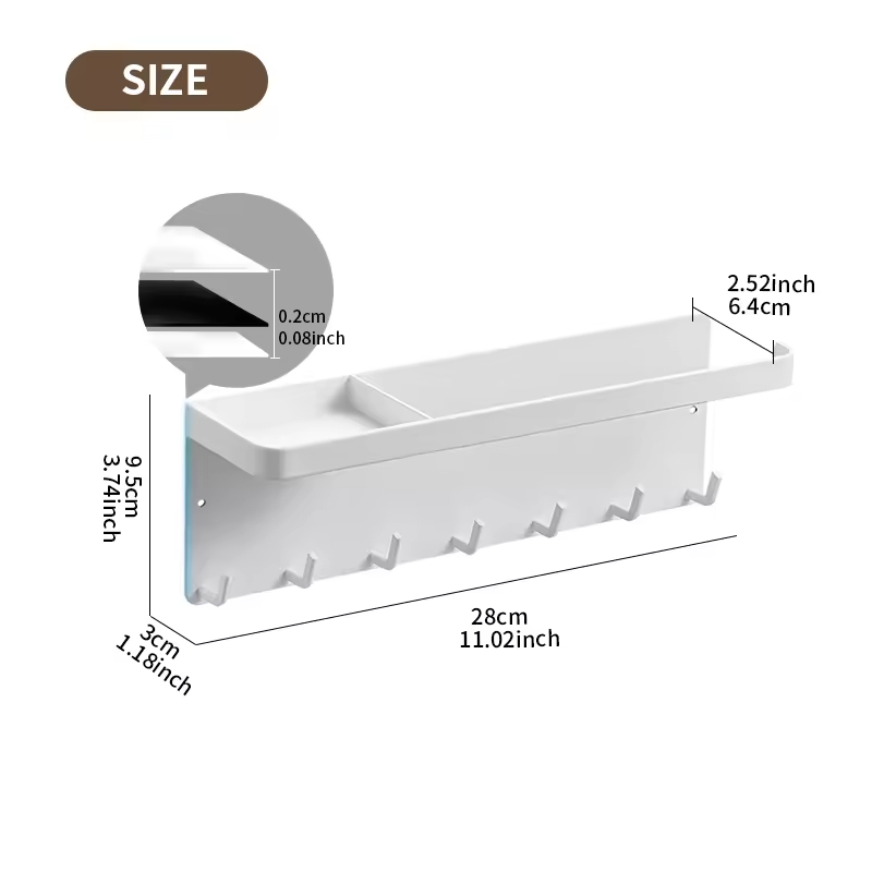 Custom Stock Available Metal Adhesive Wall Mounted Key Holder Hanger Hook Rack Organizer Hanger Organizer Shelf