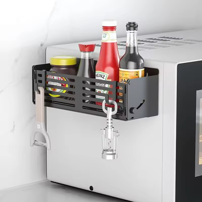 Custom Wall Mounted Fridge Shelves with 2 Spiral Holder and 8 Hooks for Kitchen and Stove Magnetic Refrigerator Spice Rack