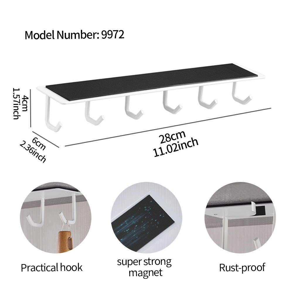 Custom Wall Mounted Fridge Shelves with 2 Spiral Holder and 6 Hooks for Kitchen and Stove Magnetic Refrigerator Spice Rack