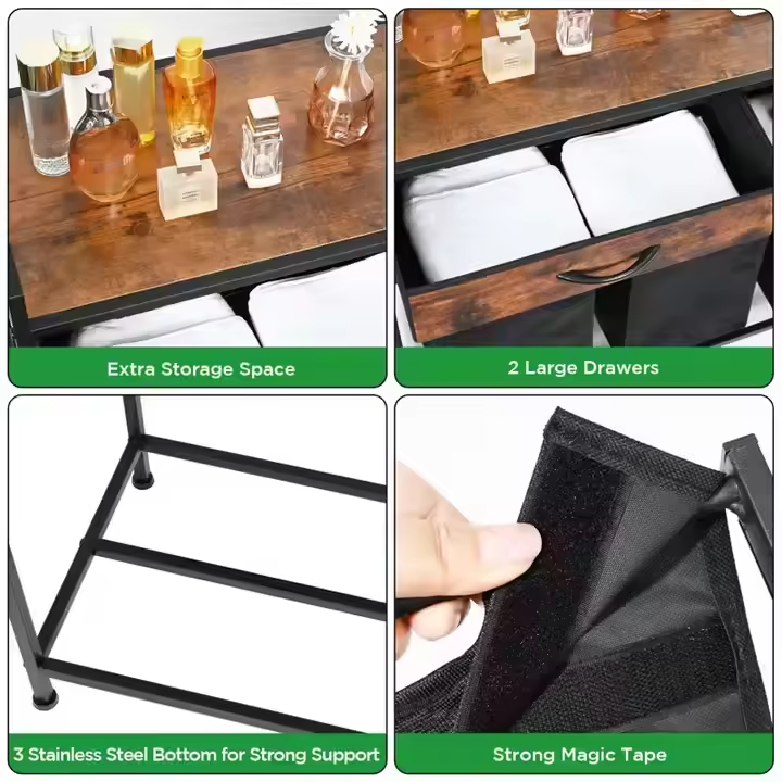 Custom Rustic Dirty Clothes Bathroom Storage Basket with 3 Bags and 2 Drawers Factory Direct Bedroom Laundry Hamper