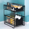 Customized Black Stackable Cabinet Storage Rack Wooden Metal 2 Set with Double Tiers for Kitchen & Living Room Organizer