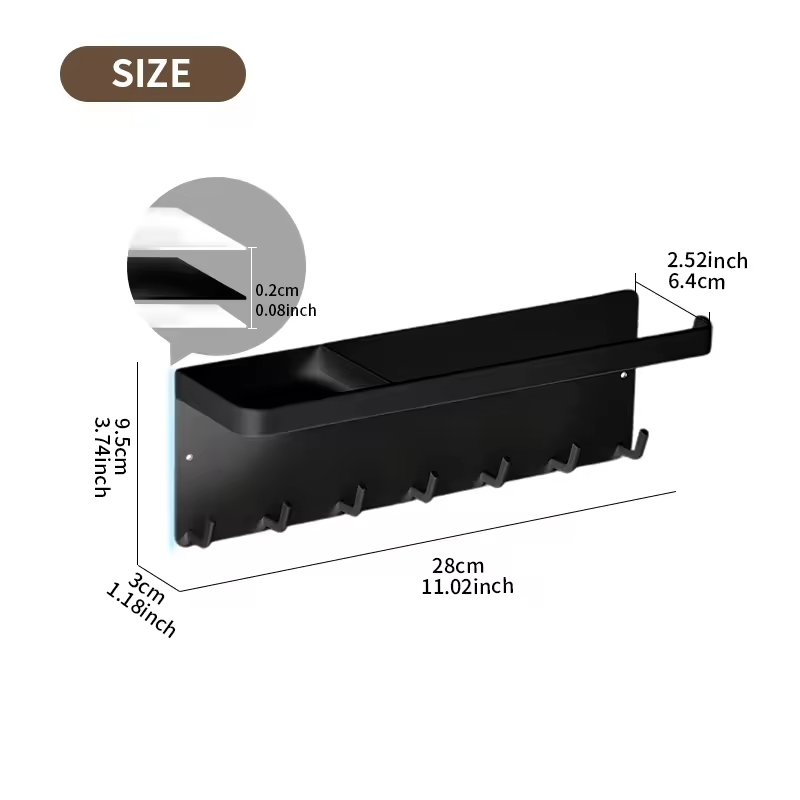 Custom Stock Available Metal Adhesive Wall Mounted Key Holder Hanger Hook Rack Organizer Hanger Organizer Shelf