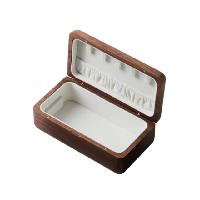 Engravable Customizable Color Solid Black Walnut Wood Modern Durable Space-Saving Rectangle Jewelry Box Travel Organizer 