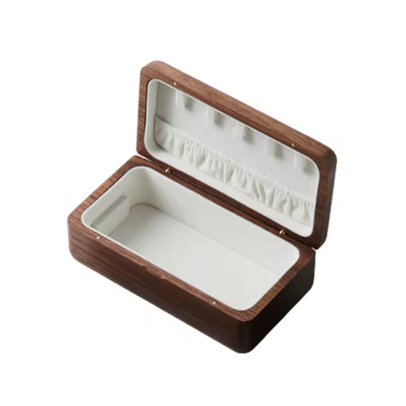 Engravable Customizable Color Solid Black Walnut Wood Modern Durable Space-Saving Rectangle Jewelry Box Travel Organizer 