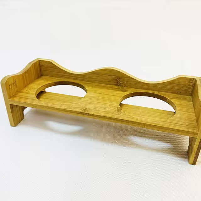 Wholesale Durable Portable Wood Pet Bowls Double Dog Bowl Cat Feeder Modern Style Rectangle Shape Space Saving Customizable