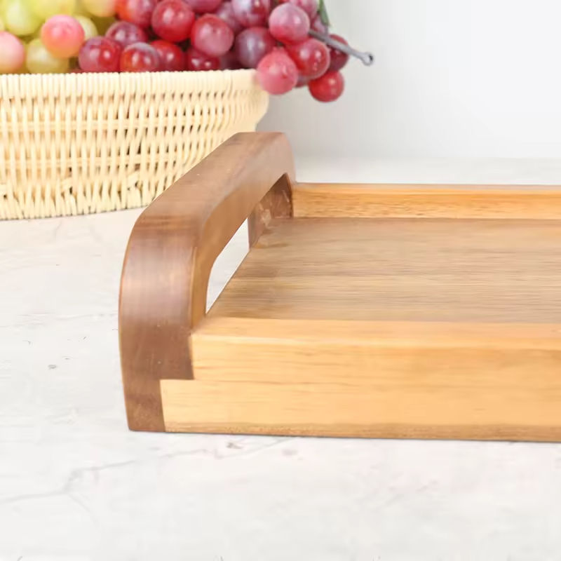 Acacia Wood Modern Durable Rectangular Serving Plate with Customizable Color for Home Kitchen Decorative Trays