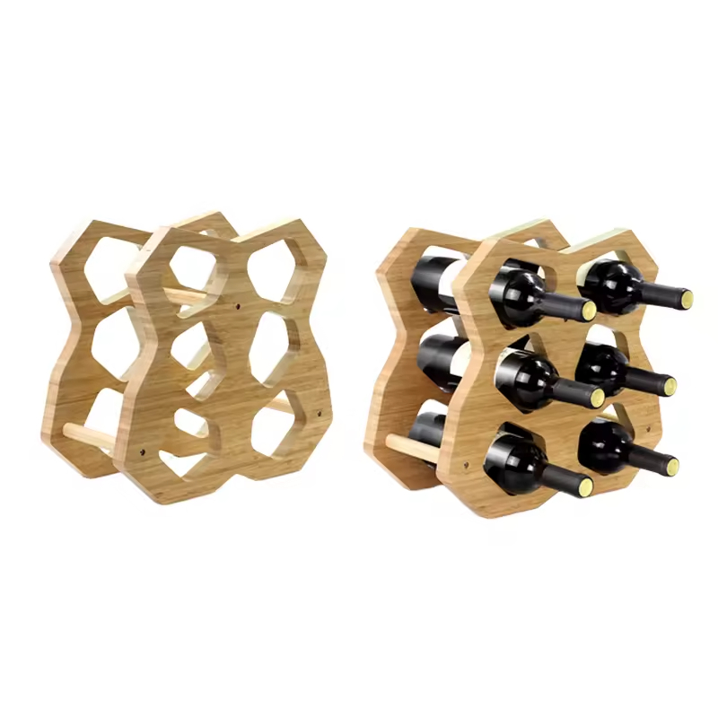 Natural Wood Modern Style Durable Space-Saving Rectangle Shape Wine Storage Rack Living Room Countertop 6 Bottle Customizable