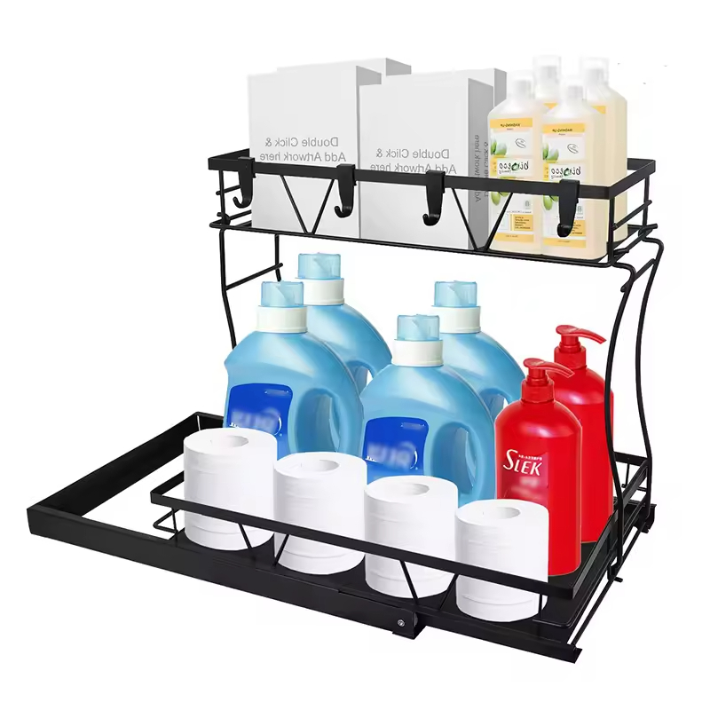 OEM&ODM Under Sink Organizers and Storage Pull-Out Cabinet Organizer 2-Tier Under Sink Rack With Sliding Storage Drawer